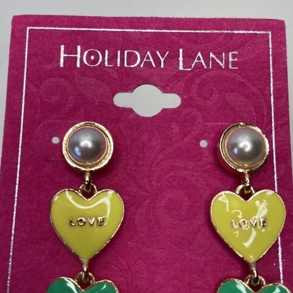 Holiday Lane Women’s Gold-Tone Imitation Pearl & Valentine Heart Drop Earrings - Picture 3 of 5